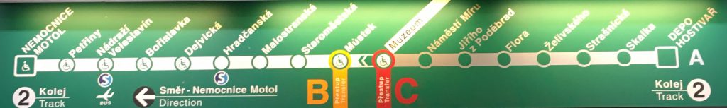 Mapa pražského metra - trasa A