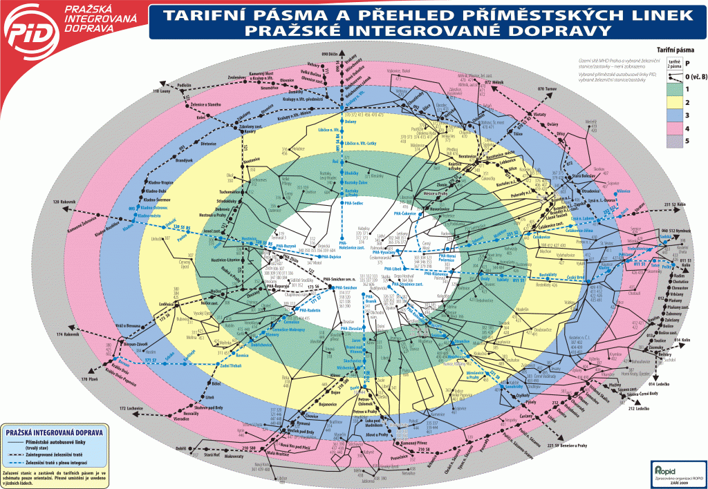 Tarifní pásma a přehled příměstských linek PID - detailní mapa