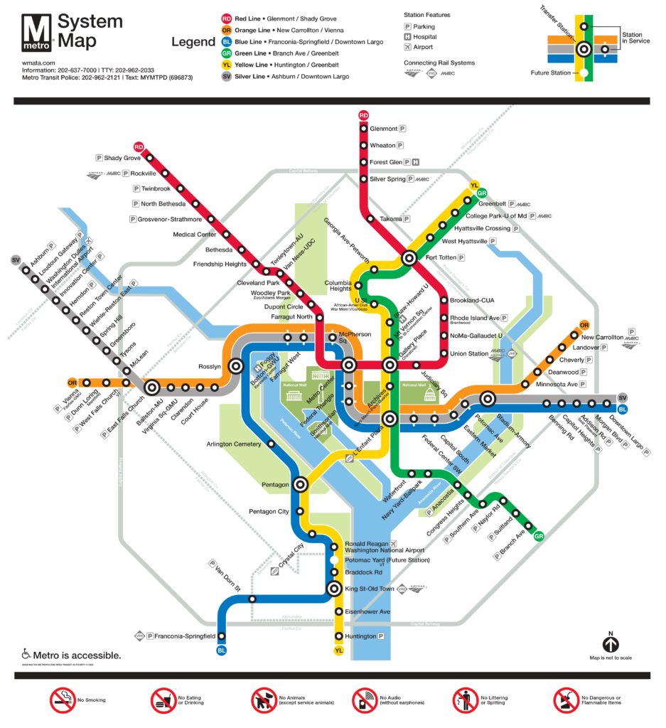 Mapa metra ve Washingtonu D.C. - Aktuální k roku 2024