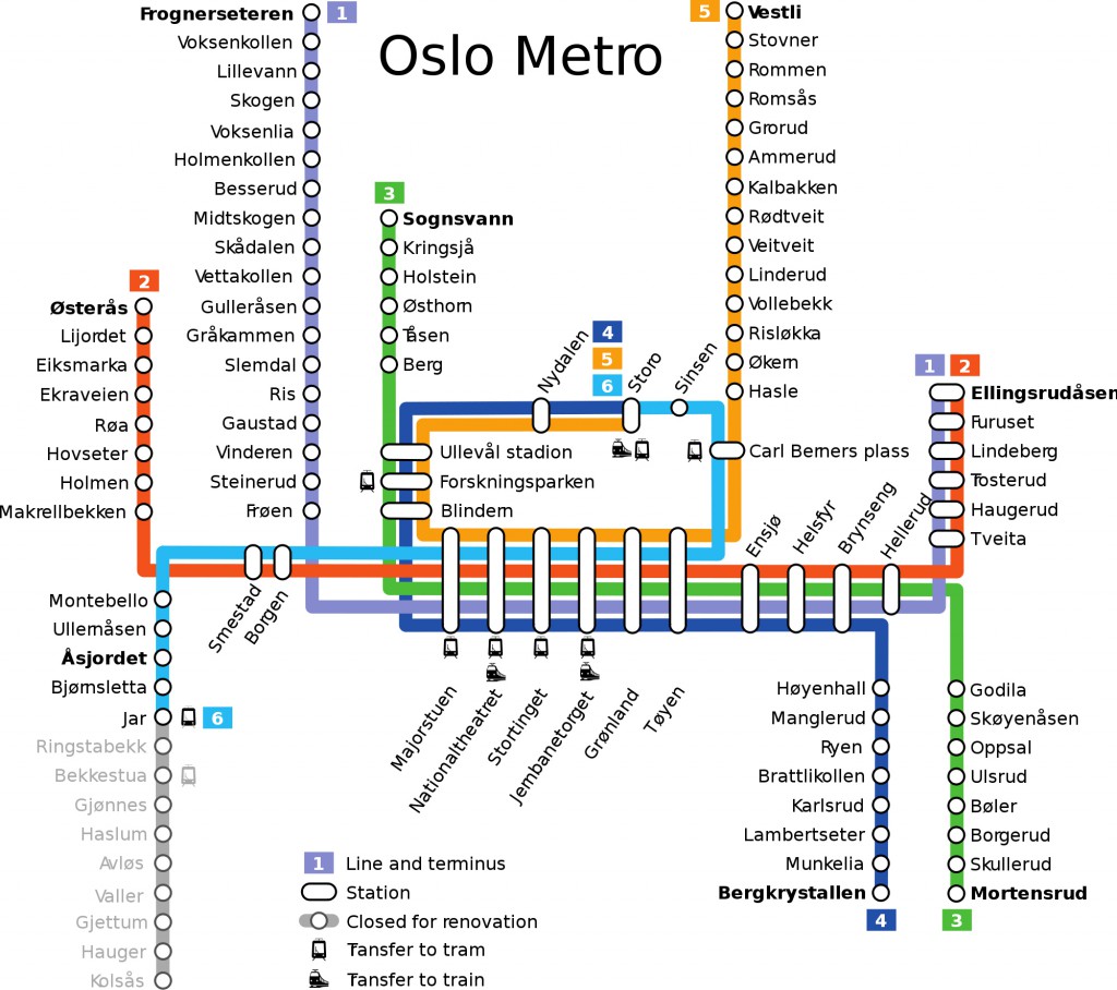 Mapa metra v Oslu ke stažení zdarma