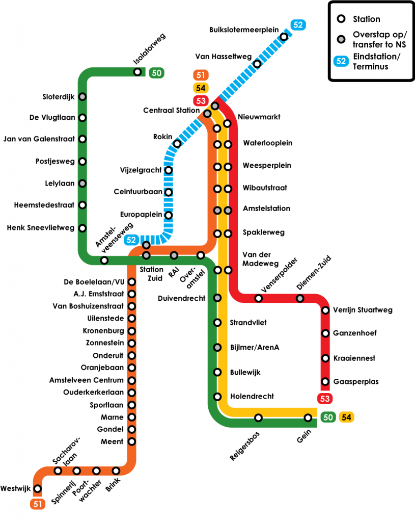 Plánek metra v Amsterdamu