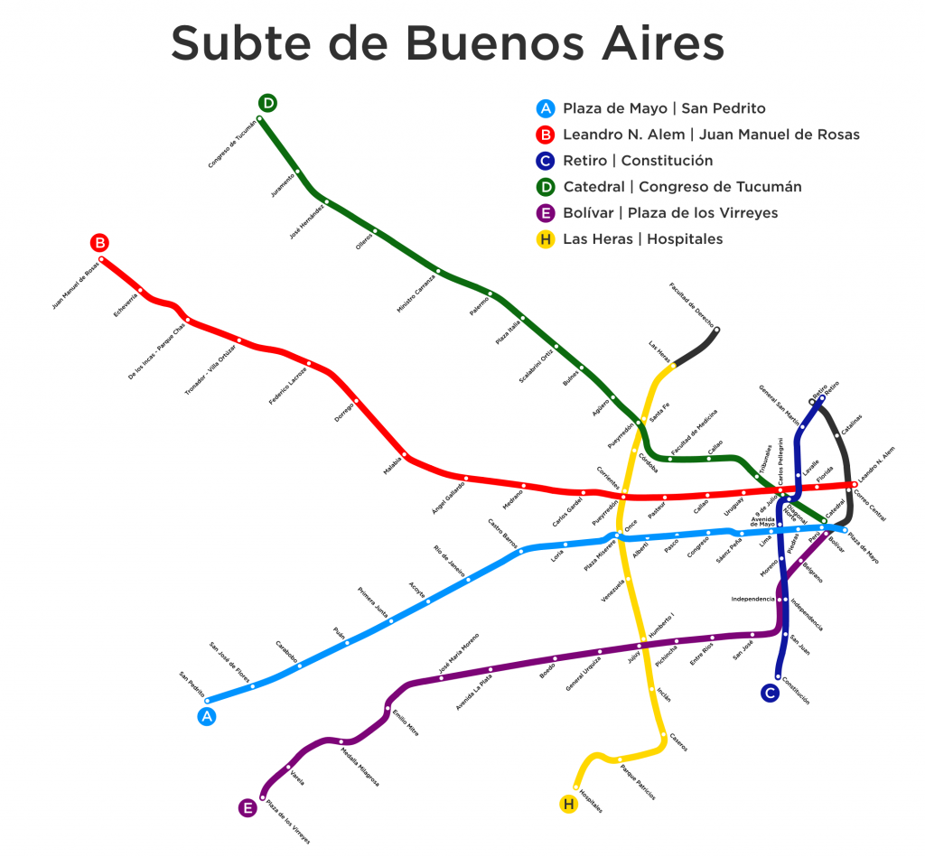 Plánek metra v Buenos Aires