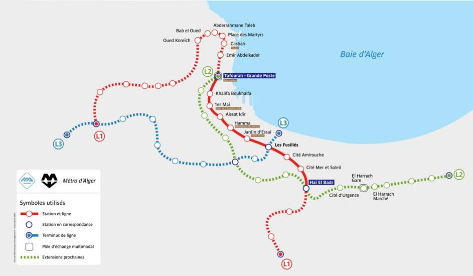 Mapa metra v Alžíru - ke stažení zdarma