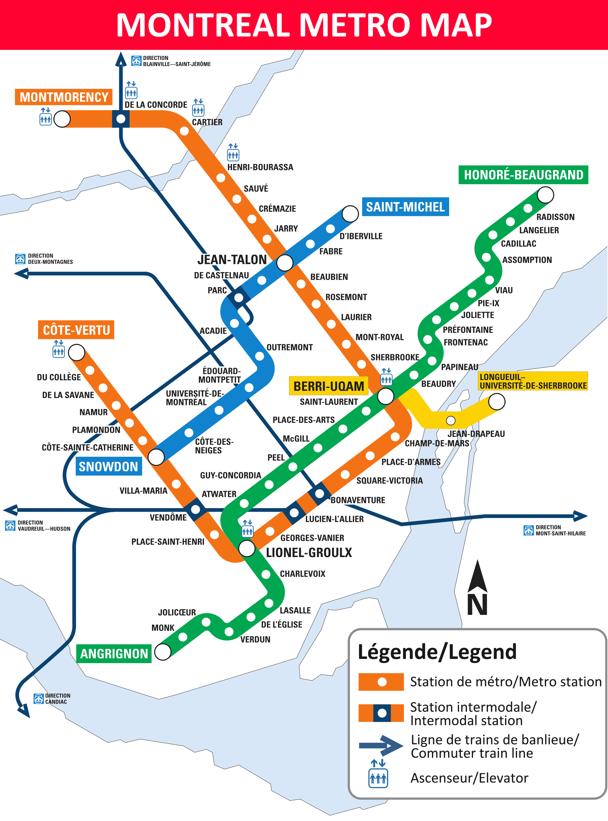 Mapa metra v Montrealu - přehled všech linek