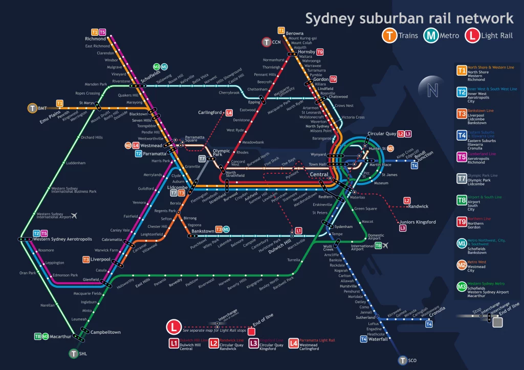 Mapa metra v Sydney pro rok 2023