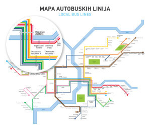 Aktuální mapa hromadné dopravy v Podgorice - Autobusy a vlaky