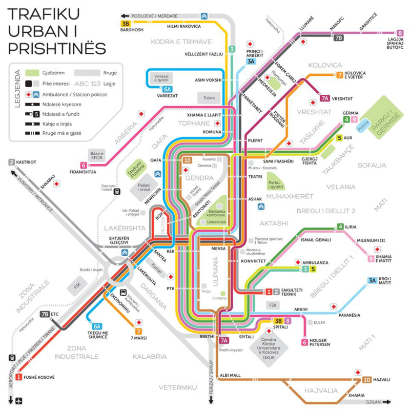 Mapa MHD v Prištině - plánek pro rok 2023