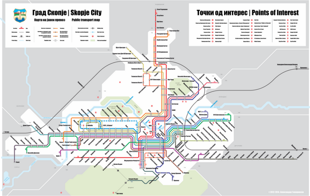 Mapa veřejné dopravy (MHD) ve Skopje - Autobusy a trolejbusy