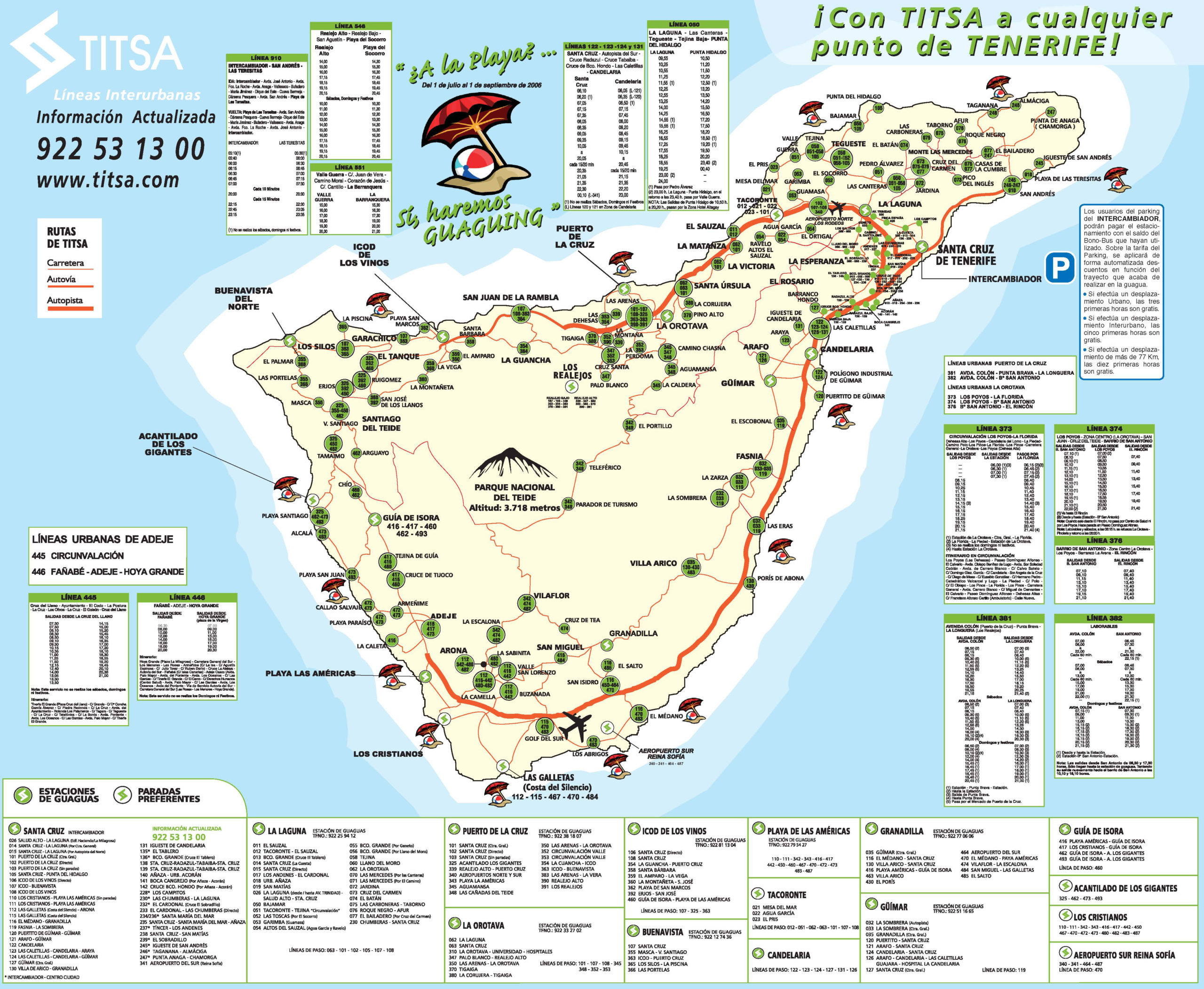 Aktuální mapa veřejné dopravy na Kanárských ostrovech - Tenerife