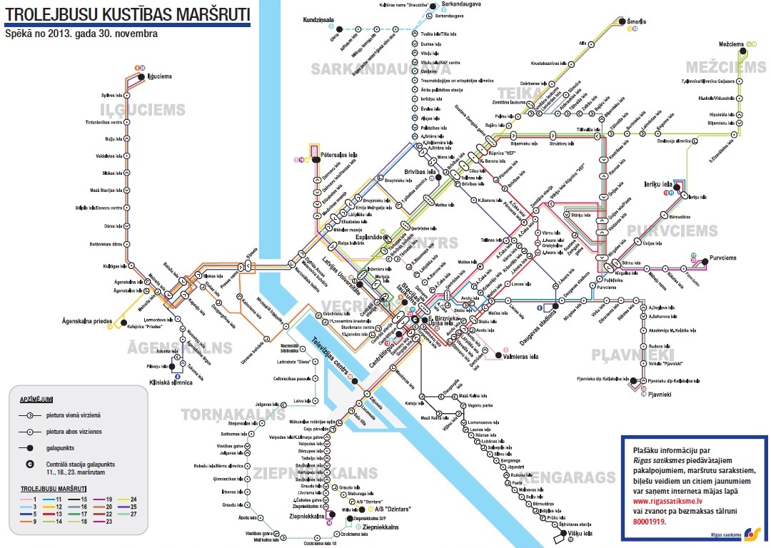 MHD v Rize - Mapa aktuálních trolejbusových spojů