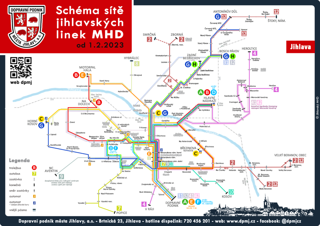 Schéma sítě lihlavských linek MHD - Autobusová a trolejbusová doprava