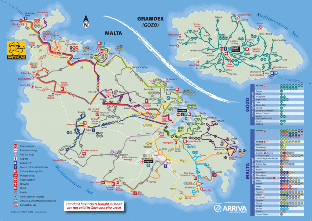 MHD na Maltě - Mapa aktuálních autobusových spojů