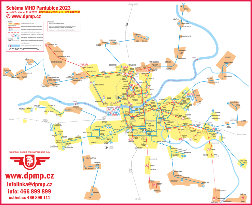 Mapa MHD v Pardubicích