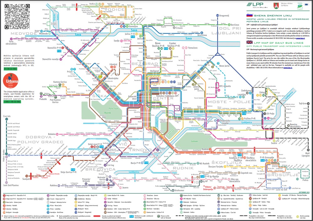 Mapa denních linek MHD v Ljublani