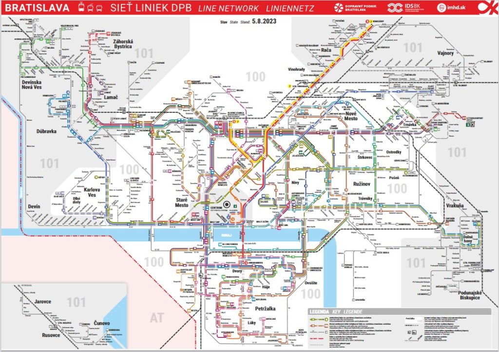 Mapa MHD v Bratislavě denní spoje - Autobusové a tramvajové linky