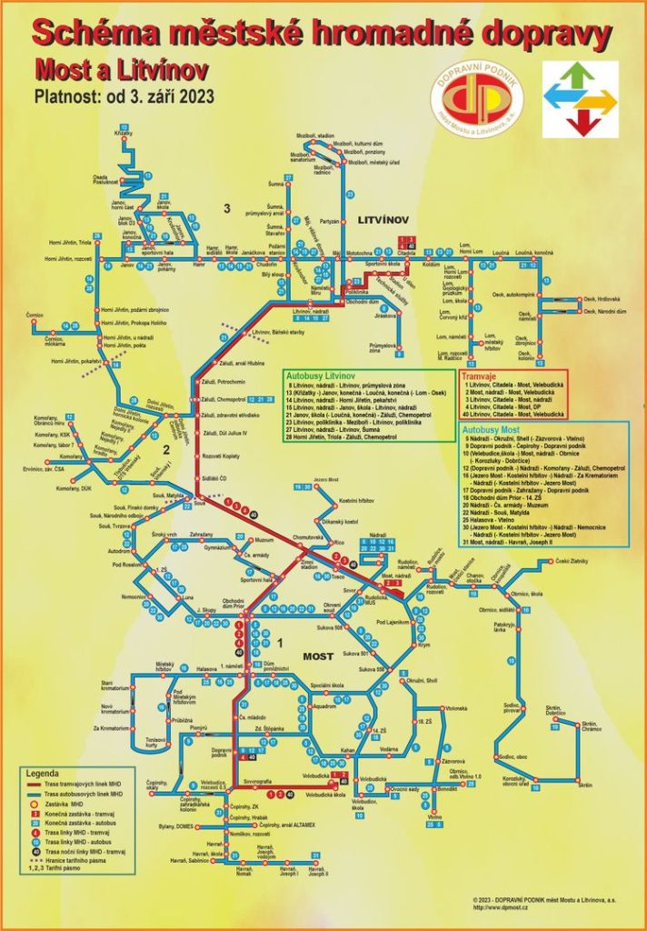Schéma městské hromadné dopravy v Mostě