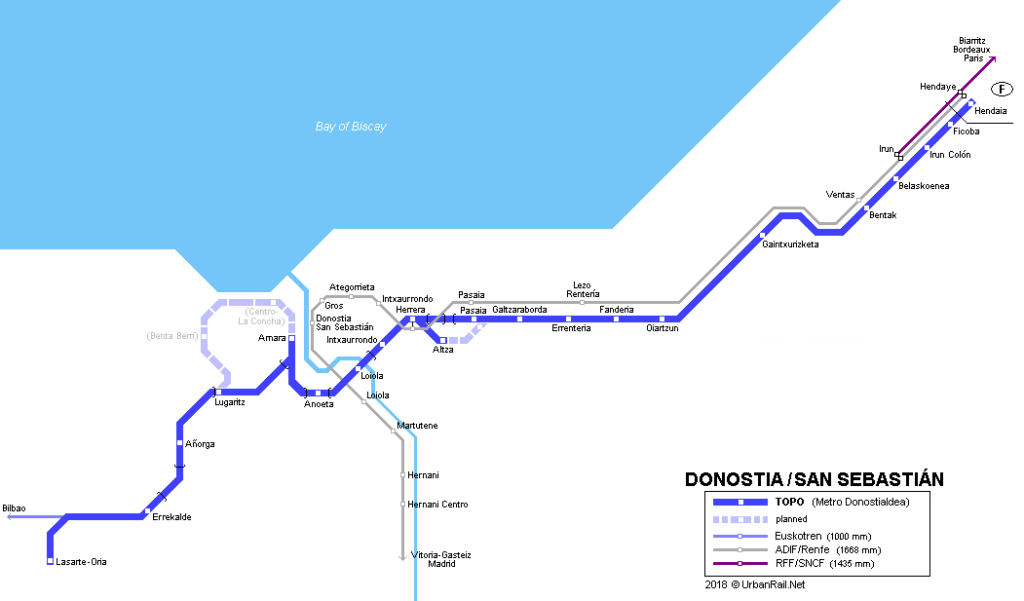 Mapa metra v San Sebastianu
