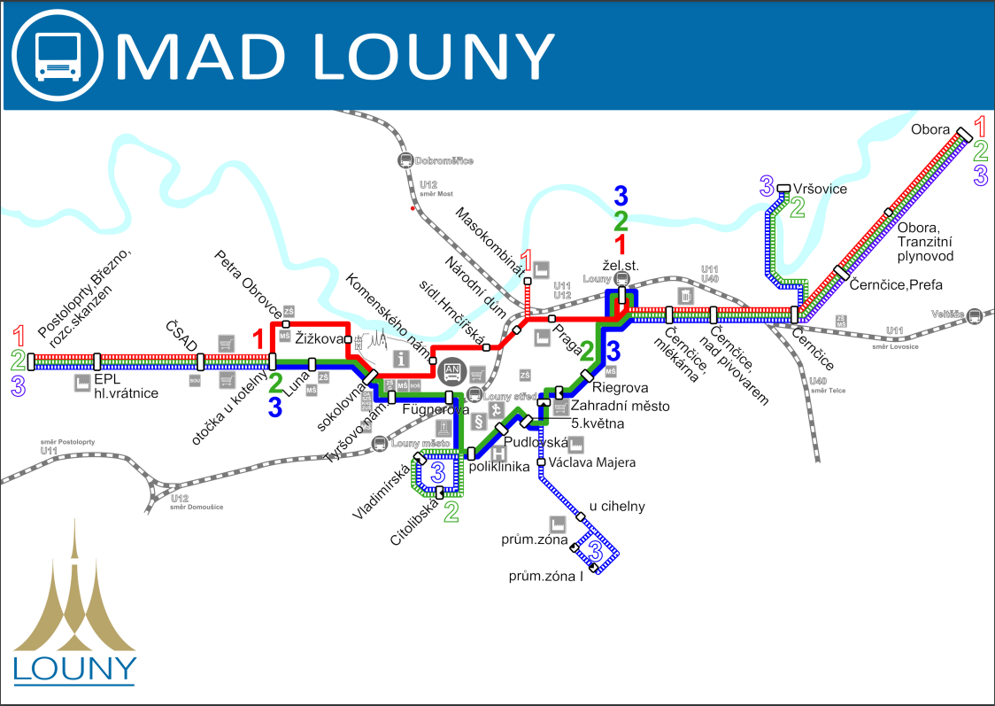 Mapa MHD v Lounech - Plánek pro rok 2024